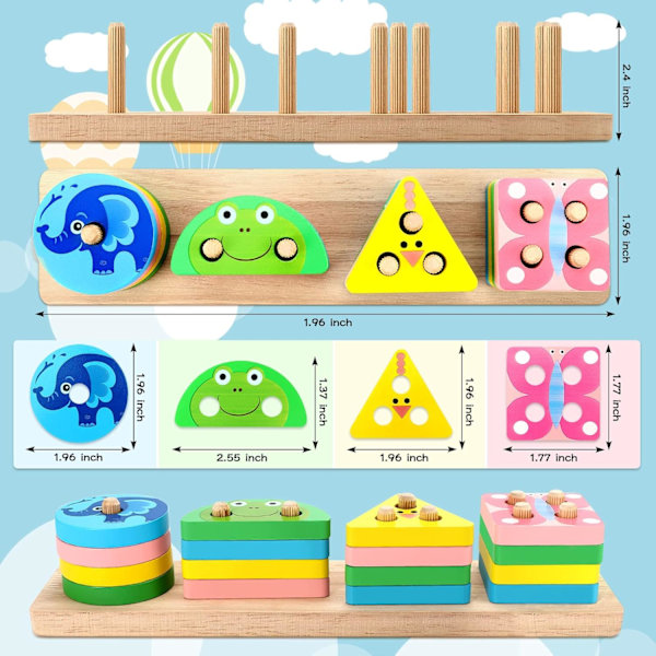 Montessori Leke for Barn 1-2-3 År Gamle for Gutter og Jenter Tre Stakkeleke for Småbarn, Utdannende Sansestimulerende Leke, C D