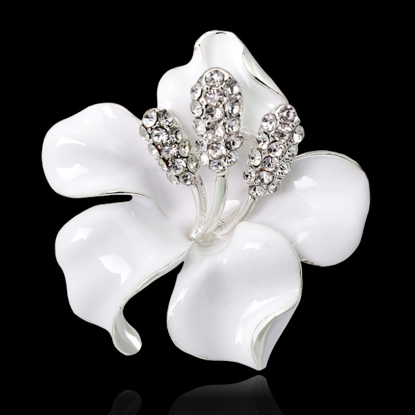 (Hvid) Elegant Blomstformet Krystal Brosche