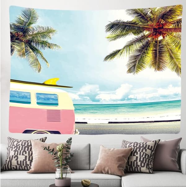 Dekorativ väggbonad för sovrum 200 x 150 cm - Buss Palm Tree Sun