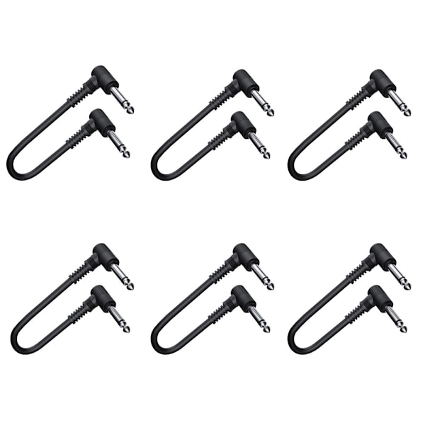 6 stk 6 tommers gitarpatchkabel, støyfri og langvarig gitarpedal kabel, rett vinkel pedalbrett kabler, svart