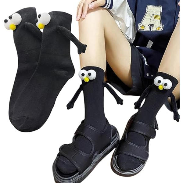 2 Par Dubbla Vantar Par-Sockor Enfärgade Strumpor, Söta Damstrumpor, 3D Dockpar-Sockor med Magnetisk Mugghållare, H D