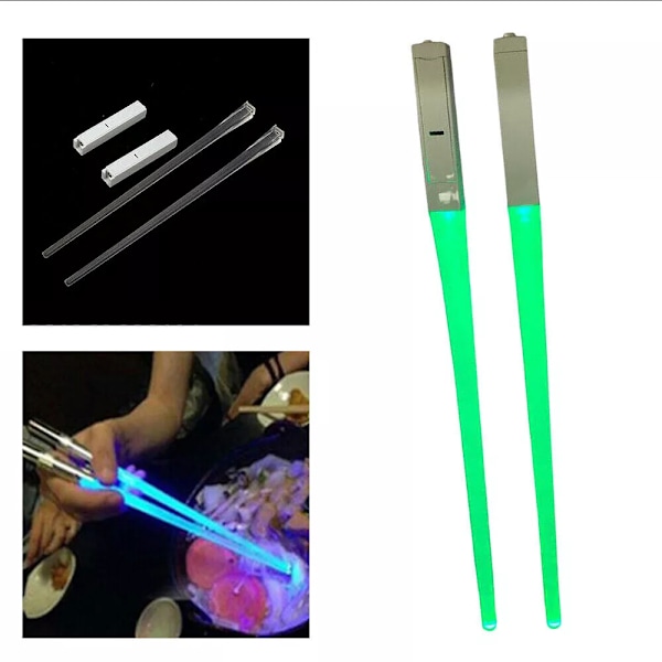 LED-lysende spisepinner, ett par, lysende lyssabel spisepinner, gjenbrukbare green