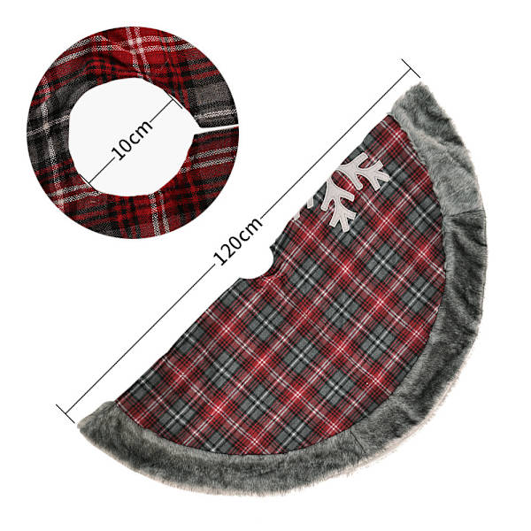Juletræsskørt, Trætopper, 122cm Plaid Juletræsskørt Træmåtte med Tyk Kunstig Pelskant Skørt til Julepynt
