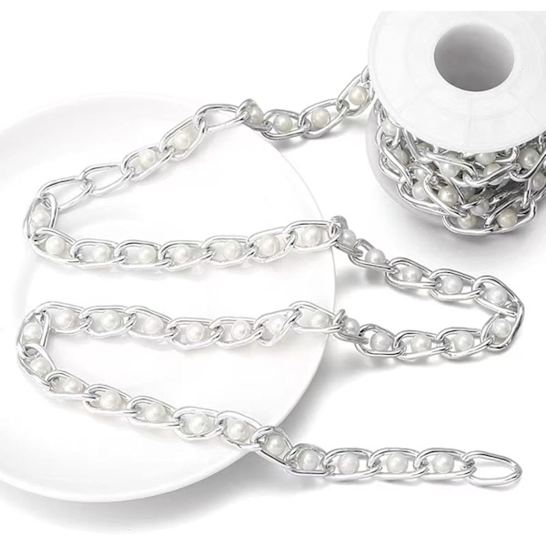 Silver 5 meter aluminiumkedja imitation pärla pärlkedja kantlänk kedja tvinnade länkar C