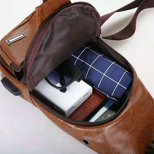 Olkalaukku, miesten rintalaukku, crossbody-laukku, nahka musta