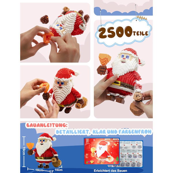 Julbyggklossar Leksakssats - 2500 Stycken Tomte Jultomte Byggklossar Set, Ålder 9+ Barn Vuxna F