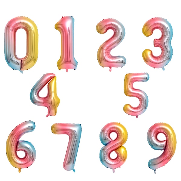 Number Balloons, 40inch Large Rainbow Number 0-9 Foil Mylar Helium Balloons for Birth