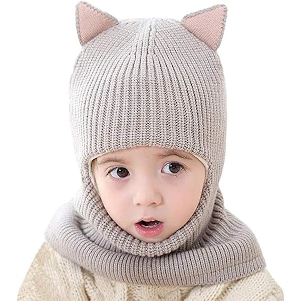 Barnelue, skjerf og kappe, vintervarm lue, babystrikket pompom, småbarns balaklava, halsvarmer F