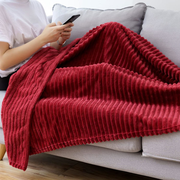 150X200CM Bourgogne Rutig Filt Flanell Sammet Soffa Sovrum Sof