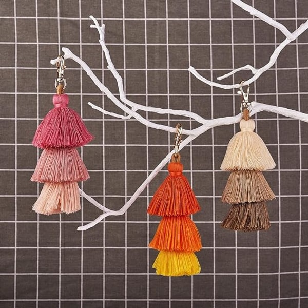 3 stk. Tassel Taske Charm Nøglering, Tassels Charm Nøglering, Farve F