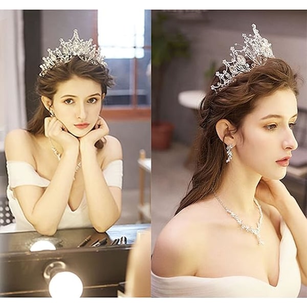 Silver Princess Crown Rhinestone Crystal Goddess Queen Christmas Costume Cosplay Bride Wed