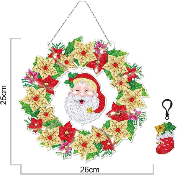 Julekrans 5D Diamantmaleri med LED-lys Veggdekorasjon