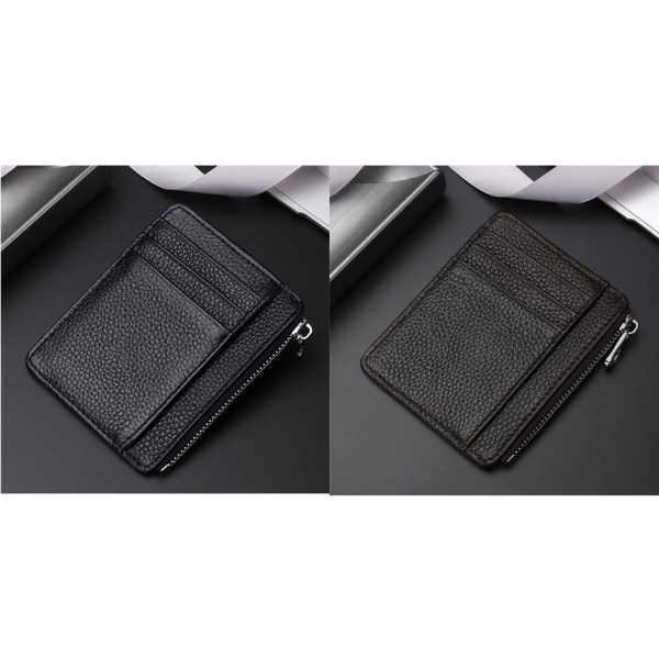 (sort+kaffe) Slim Card Holder Wallet RFID Blokering Læder Zipp