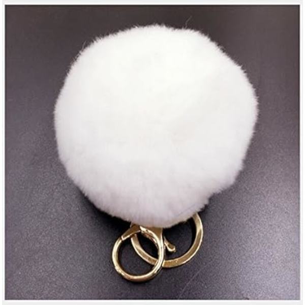 Plush kaninnyckelring med pompom (vit och rosa), garanterat mjuk att ta på R
