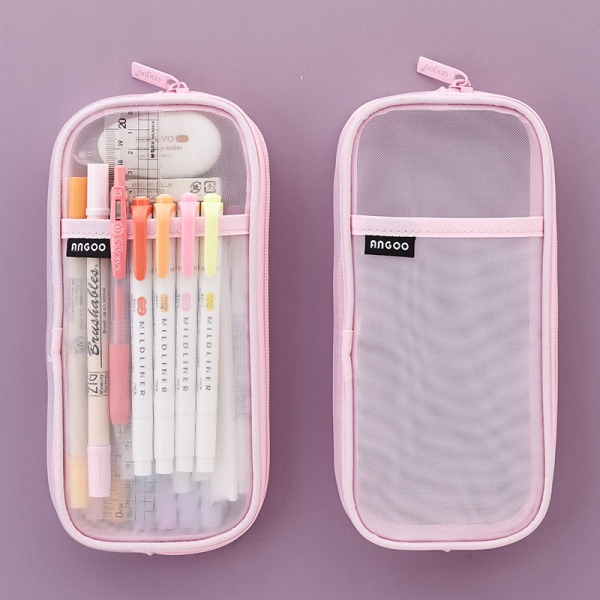 Grid Mesh Pen case med blixtlås Clear Makeup Color Pouch Co