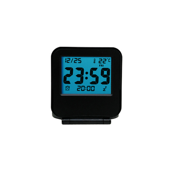1 Svart Mini Fällbar Digital Väckarklocka Multifunktionell LED-klocka