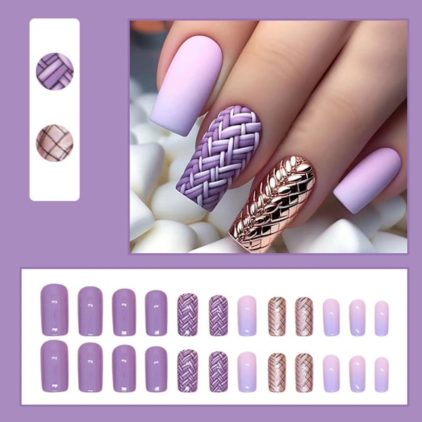24 st Purple Press-on Naglar Medium Square B