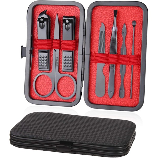 Red Professional Manicure Set, 7 Pieces Portable Nail Clippers and Eyebrow Grooming Set, S