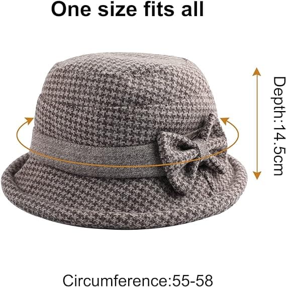 Dame Bowler Hat med oppbrettbar brem Vinter Retro Cloche Hat wit