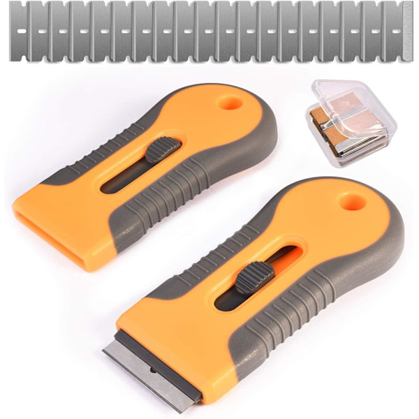 2 stk. skraper med barberblad, plastskraper med barberblad