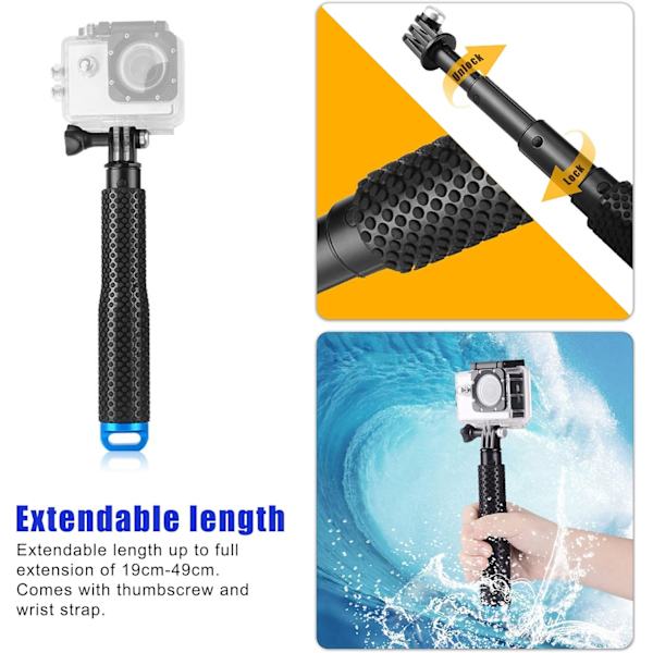 19\" Teleskopisk Monopod i Aluminium (Blå, Slumpmässig Repfärg) för GoPro Hero 10/9/8/7/6/5/4/3+/3/Hero(2018)/Fusion Cros B