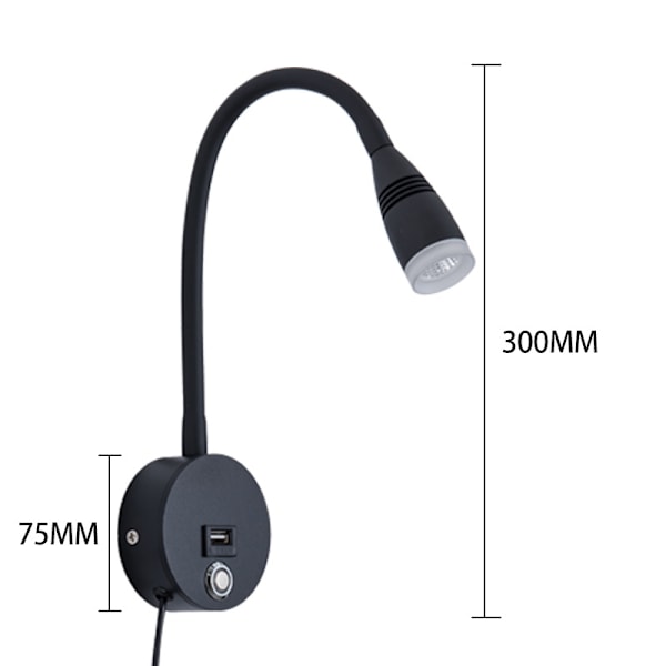 Sort LED Væglæselampe Svanehalslæselampe Fl K