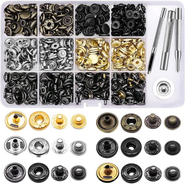 120 Set Läder Knapplås Kit, Metall Knapplås Tryckknapp