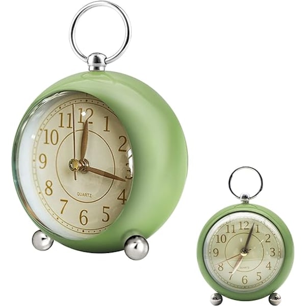 (Grön) Retro Analog Alarmklocka, Dubbel Klocka Alarmklocka Ingen Tick