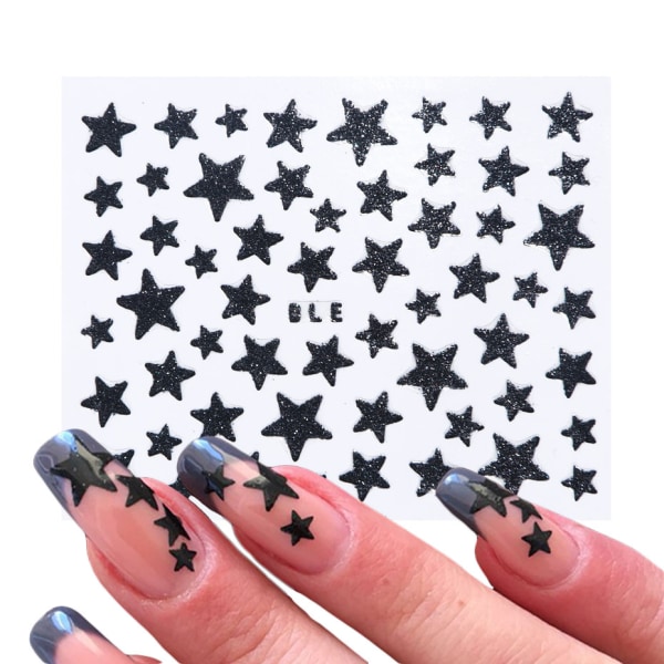 5 st Nagelklistermärken 3D Nagelklistermärken Färgglada Stjärnor Glitter Glänsande