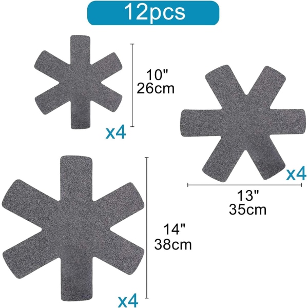 12 stk. grå gryde- og pandebeskyttelse, stegepandebeskyttelse, forhindrer
