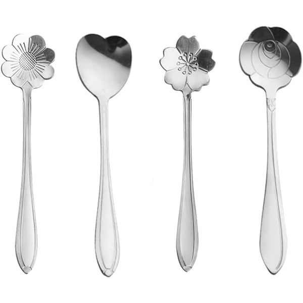 4-delt blomst ske sæt, dessertskeer, kaffeskeer, teske