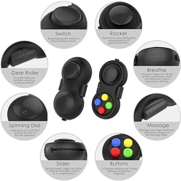 (Sort 2 stk) 8 Funktions Legetøjs Terning Controller Stress Reducer til D
