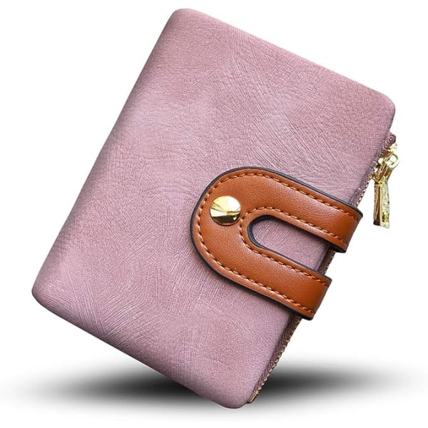 (Rosa) Liten RFID Läder Bifold Plånbok för Dam Mini Plånbok för