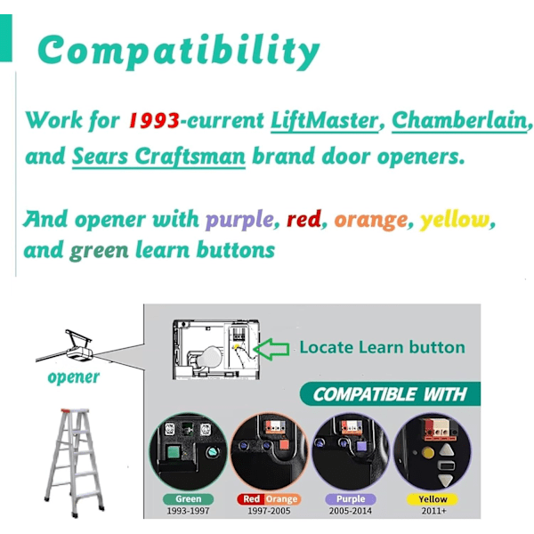 Universaali autotallin ovenavaajan kaukosäädin, LiftMaster Chamberlain Craftsman -ovenavaajille, 373LM 973LM 81L