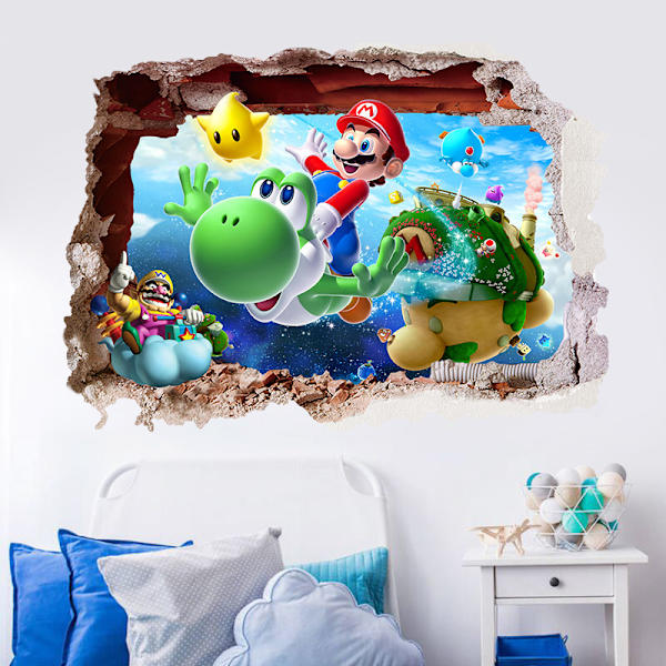 Kaksi osainen setti 70×50cm Seinän läpi Mary kulkee universumissa+Seinän läpi Marian talo Seinätarra, Super Mario Wa