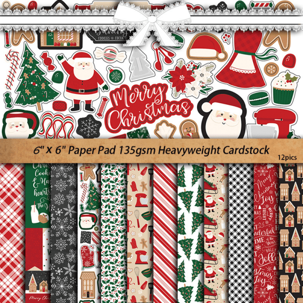 12 Sheets of Santa Claus Collage Decoration Background Paper