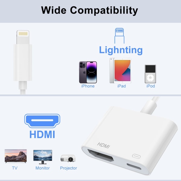HDMI Lightning Adapter Digital AV-kablar, för TV Kompatibel med