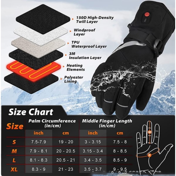 Oppvarmede hansker for menn og kvinner, oppladbare elektriske 7,4V 3000mAh varmehansker