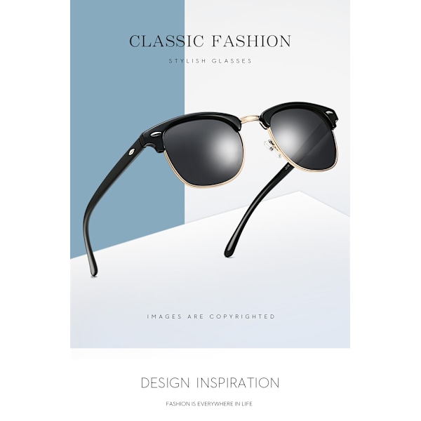 Retro Round Semi Rimless Polarisoivat Aurinkolasit UV-Suojalla Miehille/Naisille M
