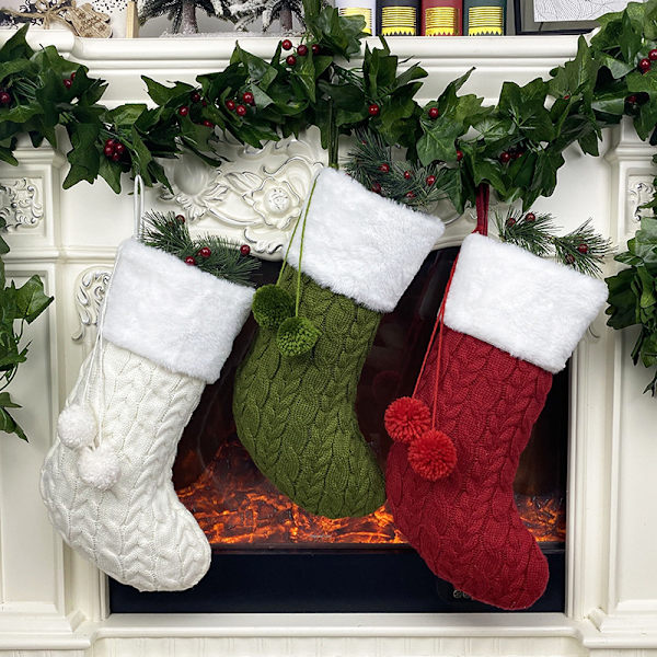 Julstrumpor i Stickad Ull 3-pack Presentpåsar Julhänge Julgranspynt R