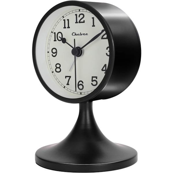 Metallisk ikke-tikkende analog alarmklokke, retro svart snooze-alarm C