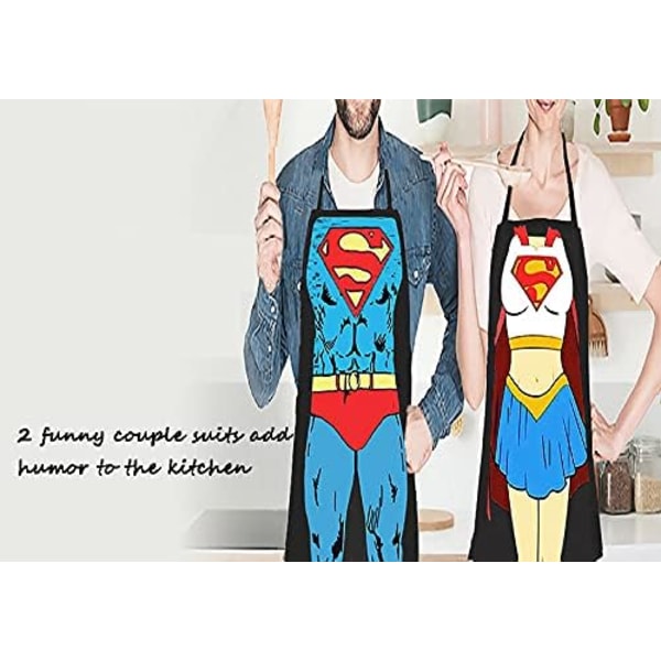 2 sæt køkkenforklæder - Superman version til mænd og kvinder, parforklæder