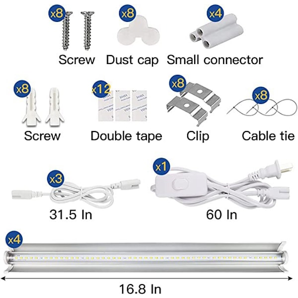 4 kpl T5-kasvivaloa, täyden spektrin 42 cm:n LED-kasvivalot, kasvivalolamppu heijastimella/ketjukytkennällä