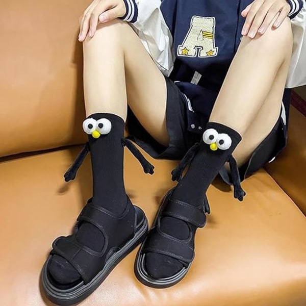 2 Par Dubbla Vantar Par-Sockor Enfärgade Strumpor, Söta Damstrumpor, 3D Dockpar-Sockor med Magnetisk Mugghållare, H D