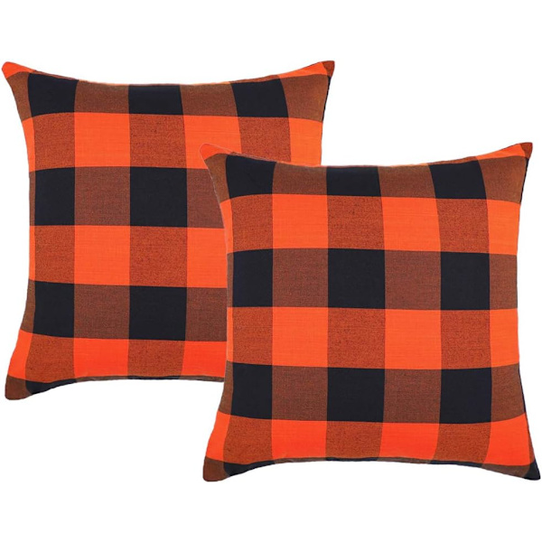 Sett med 2 Farmhouse Buffalo Check Rutete Putesett Puter Trekk Polyester Lin for Høst Halloween Hjemmedekor