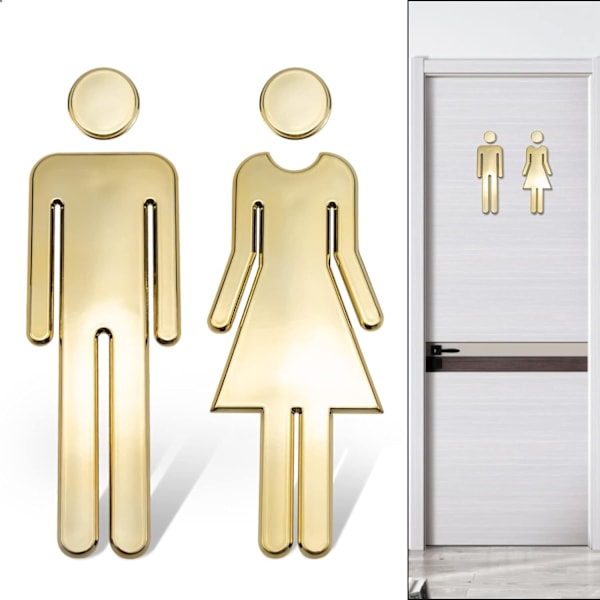 Guld Toalett Skylt Toalettplatta för Badrum, 1 Par Dörr Namnskylt Toalett Skylt Dekaler Skylt Symbol Män och Kvinnor Bad