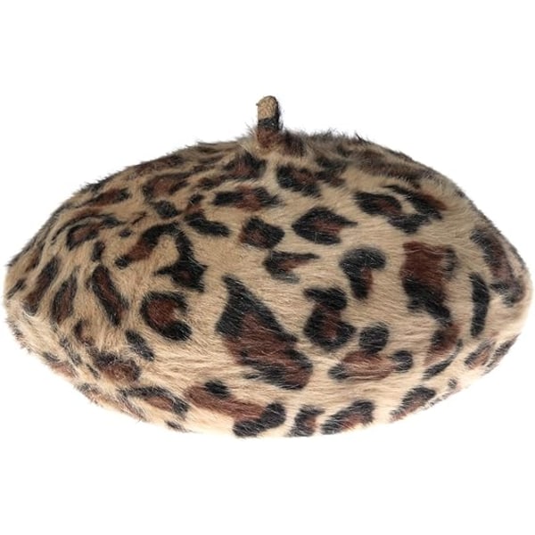 Dame Leopard Print Beret Hat Uld Fransk Beret Cap Vinter Varm B