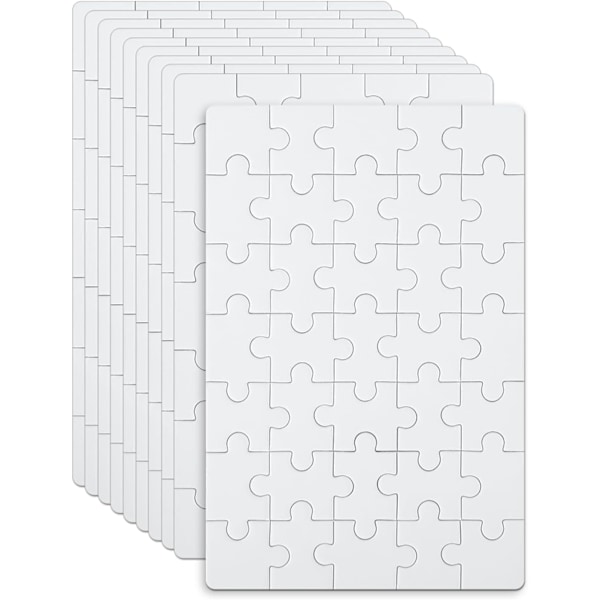 10 Ark Blanke Puslespil, 10 x 15 cm Blankt Puslespil, 35 Brikker pr. Ark, Helt Hvidt Puslespil, DIY Puslespil, Maleri Puslespil