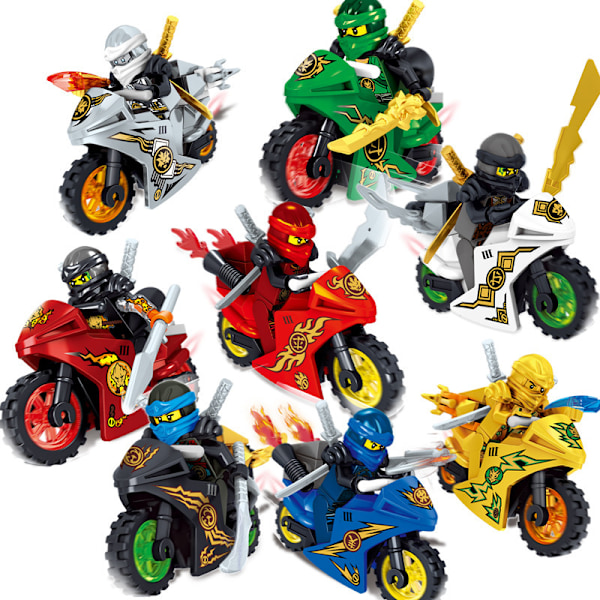 8 stk Minifigurer Mini Figurer Ninjago Motorsykkel Sett Blokker