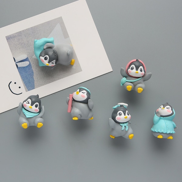 Sett med 6 kreative små pingviner kjøleskapsmagneter, slem og søt